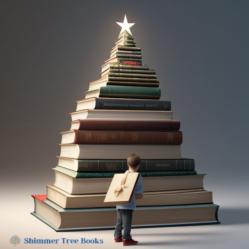 A boy looking at a Christmas tree made from books - clicking this banner leads to the purchase page for Firefly by Sean Coons on Amazon.com.