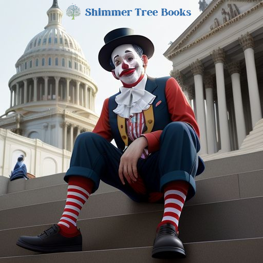 A clown sitting on steps near the US Capitol as a representation of the cathartic effect of political satires