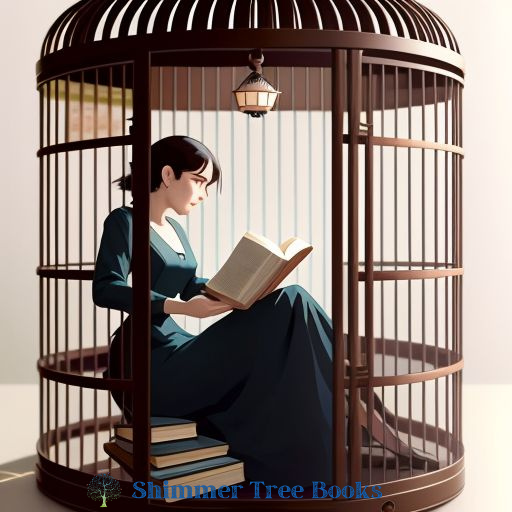 Woman reading a book in a birdcage